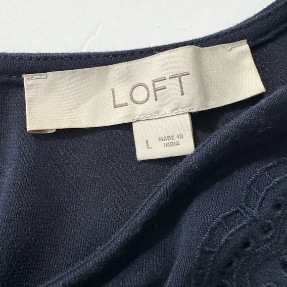 LOFT Black Sleeveless T-shirt Dress with Eyelet Detail at Shoulder. Fabric Belt. - Picture 3 of 11